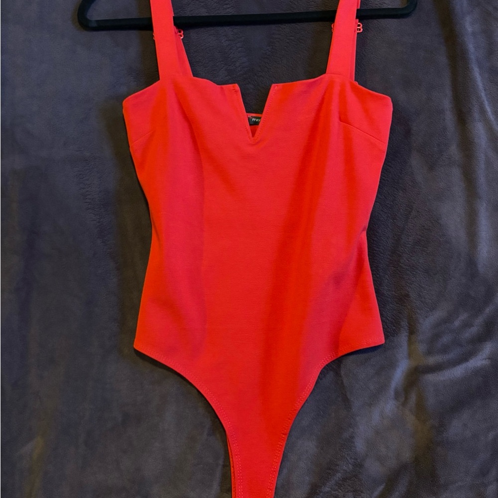 Red V-Neck Bodysuit